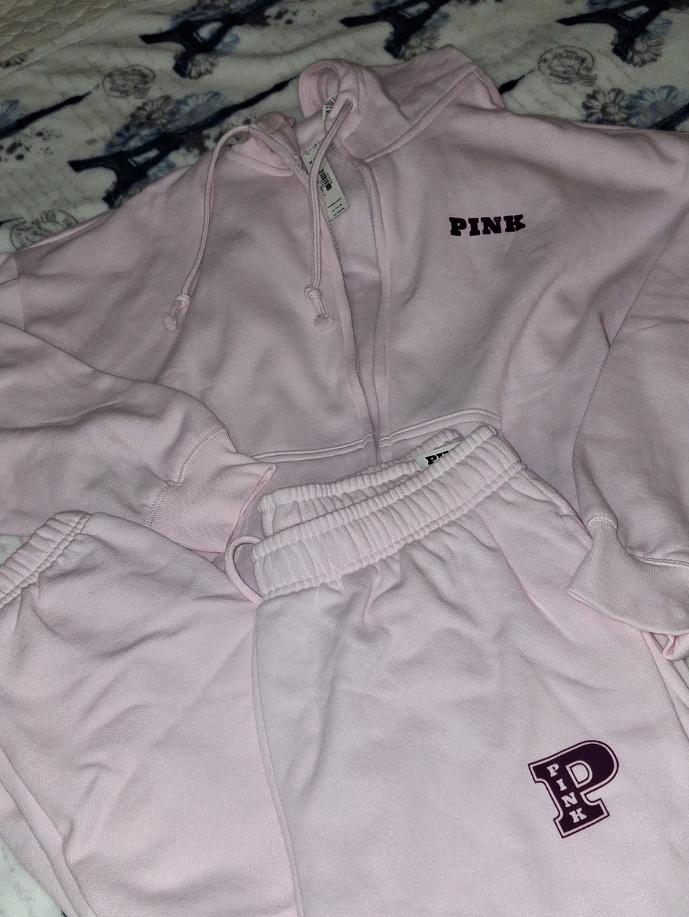 PINK Victoria's Secret Light Pink Hoodie & Jogger Pajama Set